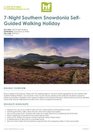 7-Night Southern Snowdonia Self- Guided Walking Holiday