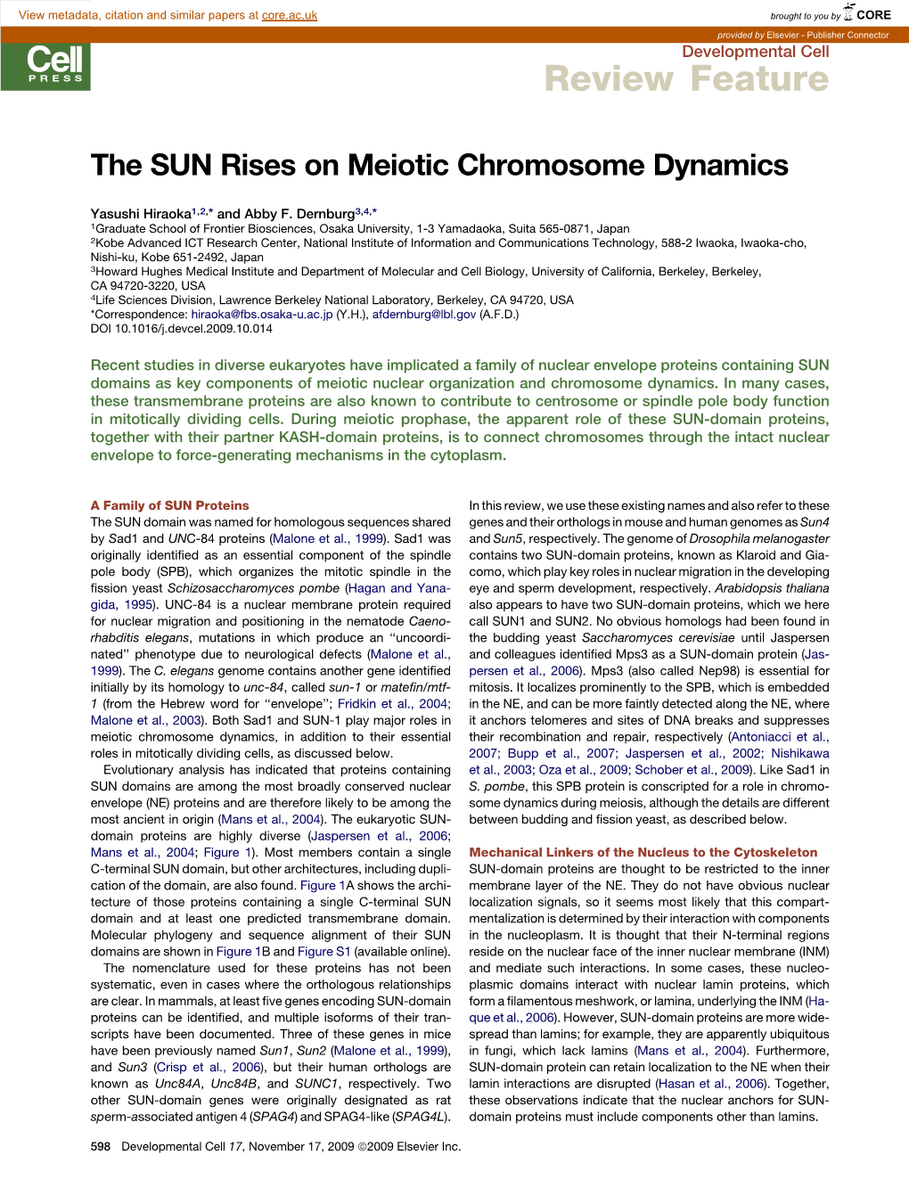 The SUN Rises on Meiotic Chromosome Dynamics