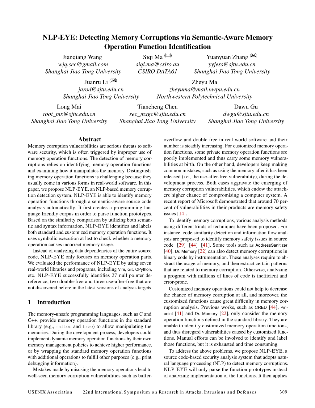 NLP-EYE: Detecting Memory Corruptions Via Semantic-Aware