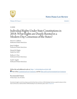 Individual Rights Under State Constitutions in 2018: What Rights Are Deeply Rooted in a Modern-Day Consensus of the States? Steven G