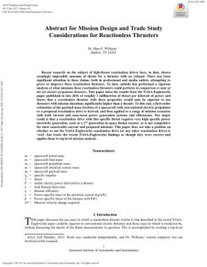 Mission Design and Trade Study Considerations for Reactionless Thrusters