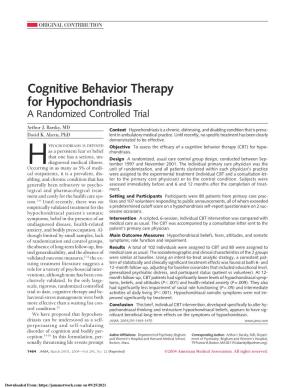 Cognitive Behavior Therapy for Hypochondriasis a Randomized Controlled Trial