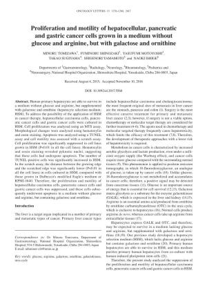 Proliferation and Motility of Hepatocellular, Pancreatic and Gastric Cancer Cells Grown in a Medium Without Glucose and Arginine, but with Galactose and Ornithine