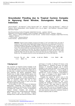 Groundwater Flooding Due to Tropical Cyclone Cempaka in Ngreneng Karst Window, Gunungsewu Karst Area, Indonesia