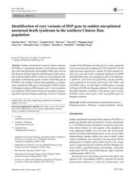 Identification of Rare Variants of DSP Gene in Sudden Unexplained Nocturnal Death Syndrome in the Southern Chinese Han Population