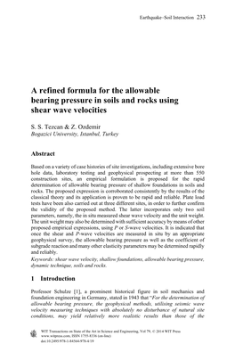A Refined Formula for the Allowable Bearing Pressure in Soils and Rocks Using Shear Wave Velocities