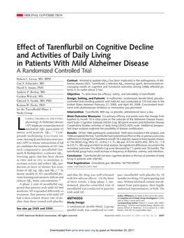 Effect of Tarenflurbil on Cognitive Decline and Activities of Daily Living in Patients with Mild Alzheimer Disease a Randomized Controlled Trial