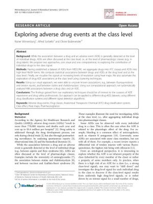 Exploring Adverse Drug Events at the Class Level Rainer Winnenburg1, Alfred Sorbello2 and Olivier Bodenreider3*