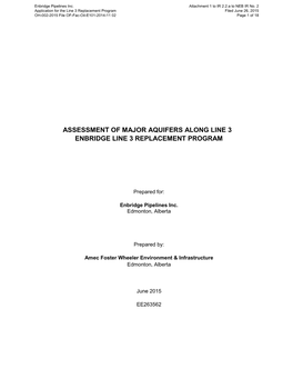Assessment of Major Aquifers Along Line 3 Enbridge Line 3 Replacement Program