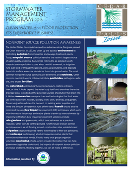 STORMWATER MANAGEMENT PROGRAM 2016 CLEAN WATER and FLOOD PROTECTION IT’S EVERYBODY’S BUSINESS