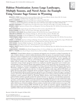 Habitat Prioritization Across Large Landscapes, Multiple Seasons, and Novel Areas: an Example Using Greater Sage-Grouse in Wyoming