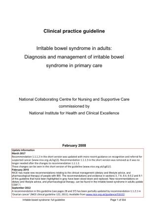 (NICE). Clinical Practice Guideline: Irritable Bowel Syndrome in Adults