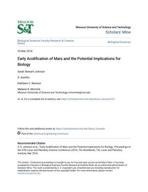 Early Acidification of Mars and the Potential Implications for Biology
