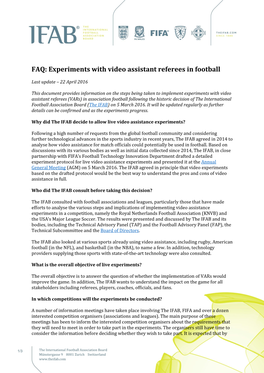 FAQ: Experiments with Video Assistant Referees in Football