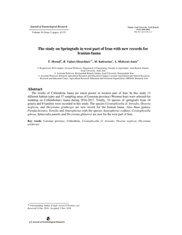 The Study on Springtails in West Part of Iran with New Records for Iranian Fauna