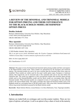 A Review of the Binomial and Trinomial Models for Option Pricing and Their Convergence to the Black-Scholes Model Determined Option Prices