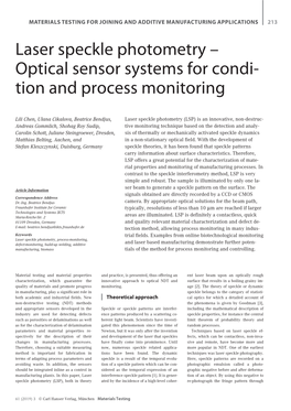 Laser Speckle Photometry – Optical Sensor Systems for Condi- Tion and Process Monitoring