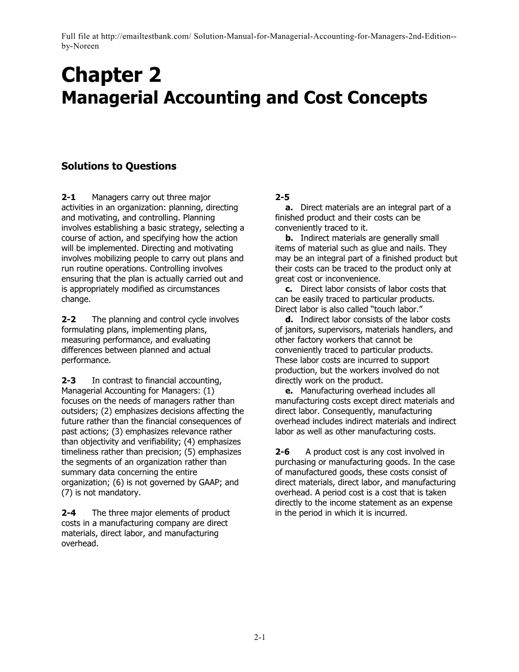 Managerial Accounting and Cost Concepts