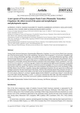 A New Species of Neosclerocalyptus Paula Couto (Mammalia: Xenarthra: Cingulata): the Oldest Record of the Genus and Morphological and Phylogenetic Aspects