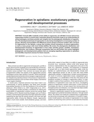 Regeneration in Spiralians: Evolutionary Patterns and Developmental Processes ALEXANDRA E