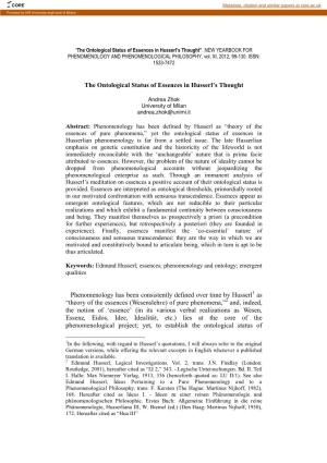 The Ontological Status of Essences in Husserl's Thought Phenomenology
