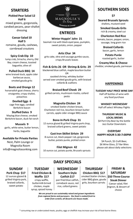Starters Entrees Southern Sides Daily Specials