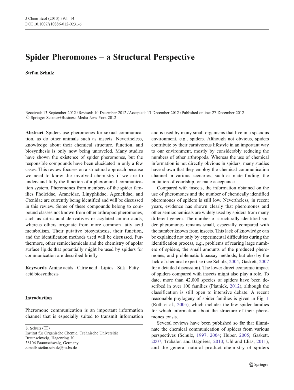 Spider Pheromones – a Structural Perspective