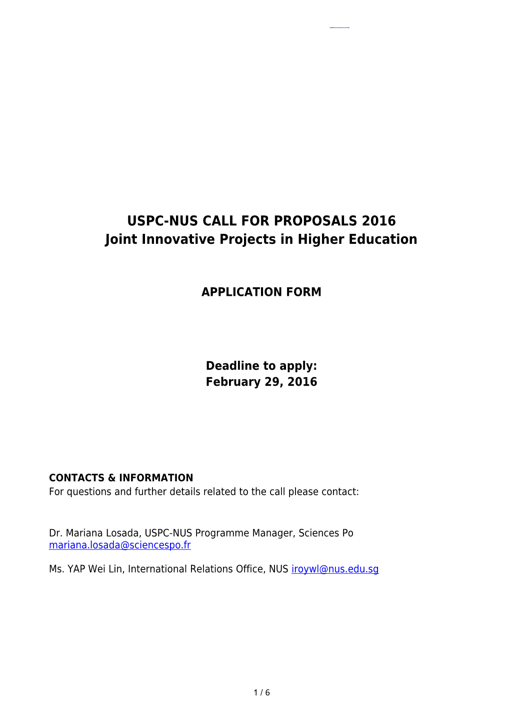 USPC-NUS Call for Proposals - Template