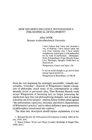 How Did Hertz Influence Wittgenstein' S Philosophical Development?