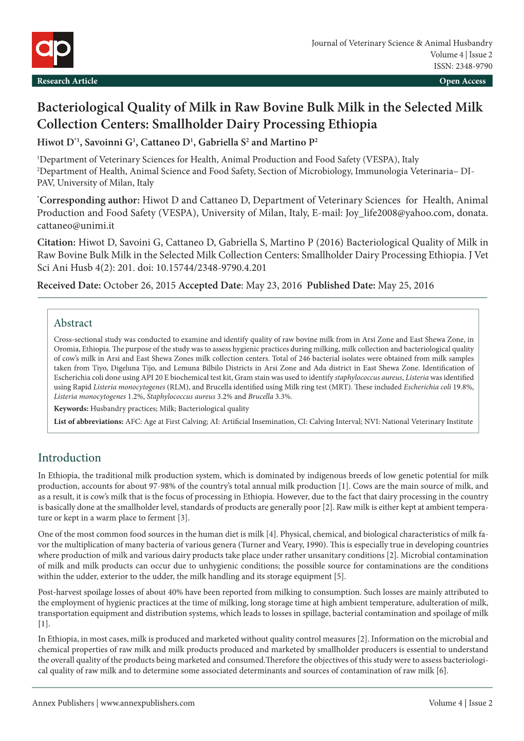 Bacteriological Quality of Milk in Raw Bovine Bulk Milk in the Selected