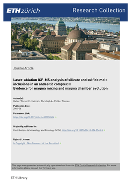 Laser-Ablation ICP-MS Analysis of Silicate and Sulfide Melt Inclusions in an Andesitic Complex II Evidence for Magma Mixing and Magma Chamber Evolution