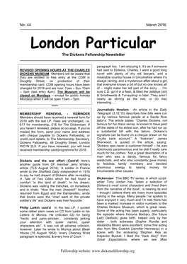 March 2016 ------London Particular the Dickens Fellowship Newsletter ______