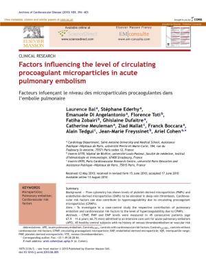Factors Influencing the Level of Circulating Procoagulant Microparticles in Acute Pulmonary Embolism