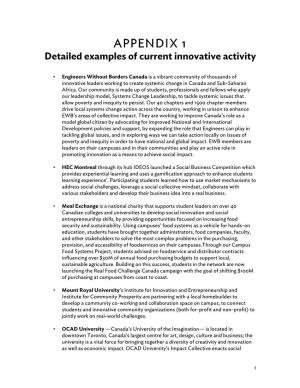 APPENDIX 1 Detailed Examples of Current Innovative Activity