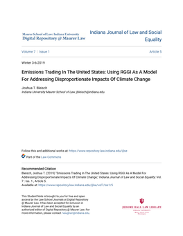 Emissions Trading in the United States: Using RGGI As a Model for Addressing Disproportionate Impacts of Climate Change