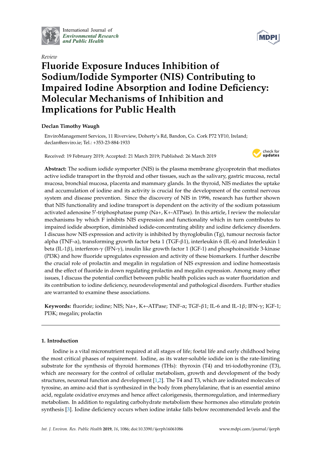 Fluoride Exposure Induces Inhibition of Sodium/Iodide Symporter (NIS)