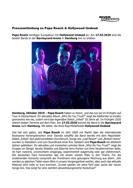 Pressemitteilung Zu Papa Roach & Hollywood Undead