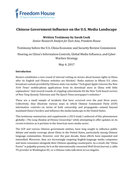Chinese Government Influence on the U.S. Media Landscape