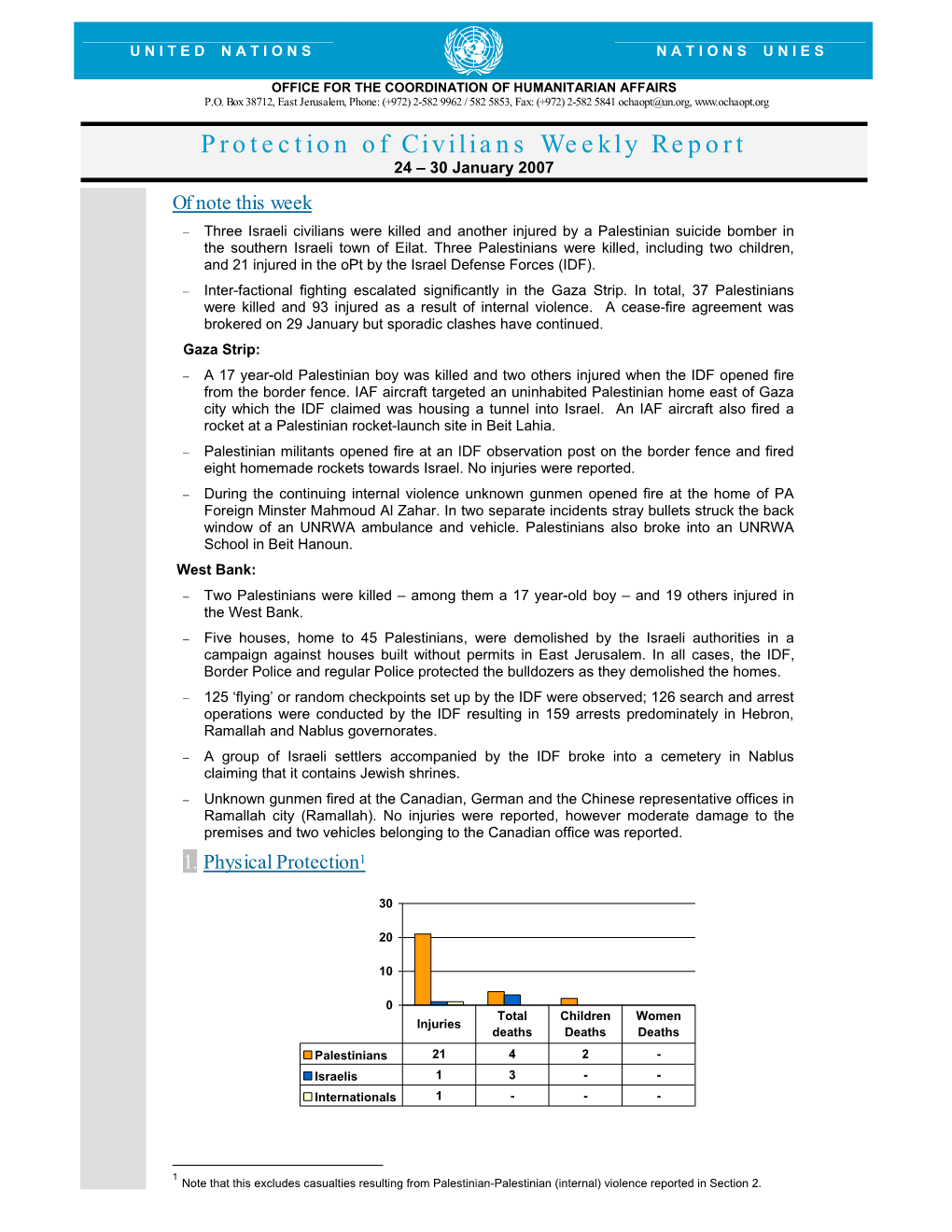 Protection of Civilians Weekly Report 24 – 30 January 2007 of Note This Week