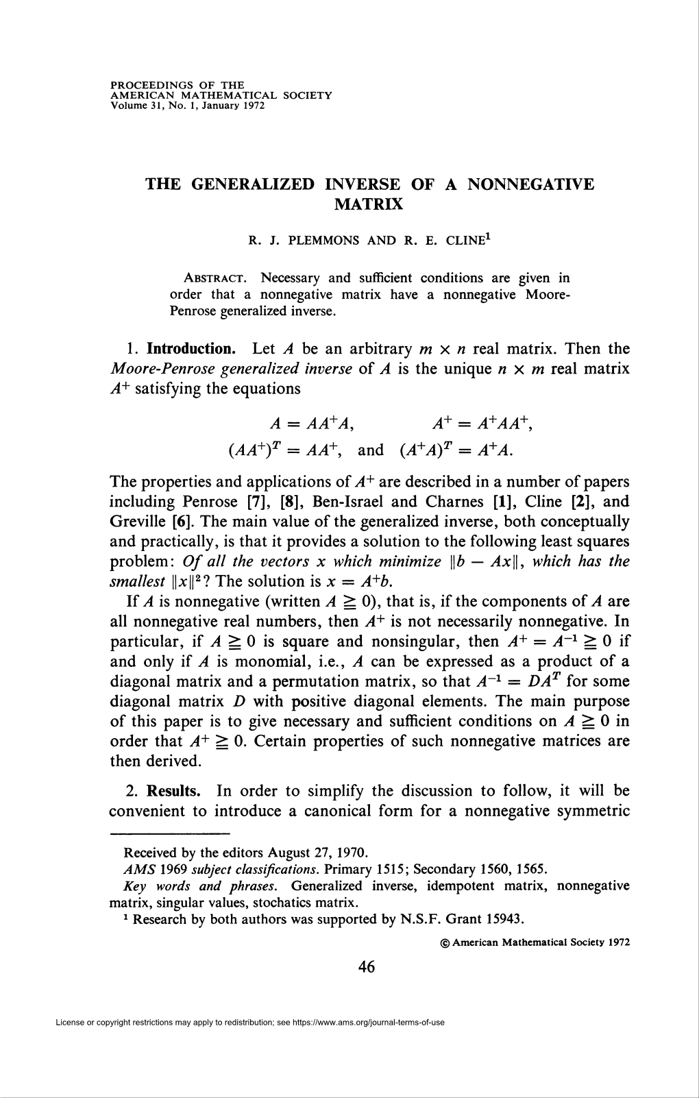 (AA+F = AA+, and (A+A)T = A+A