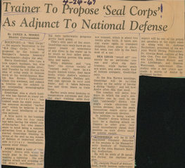 Trainer to Propose [Seal Corps* As Adjunct to National Defense