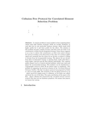 Collusion Free Protocol for Correlated Element Selection Problem