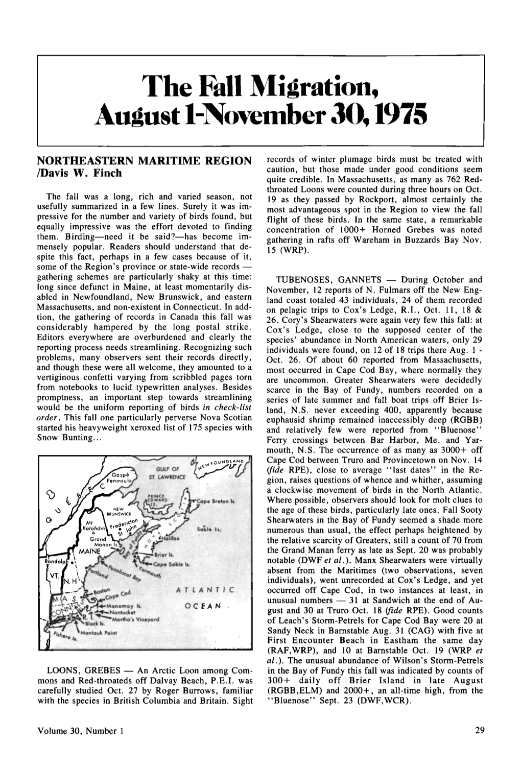 The Fall Migration, August-November 30, 1975