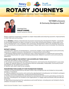 ROTARY JOURNEYS District Governor’S Newsletter / Issue 4 / Rotarydistrict3310.Com