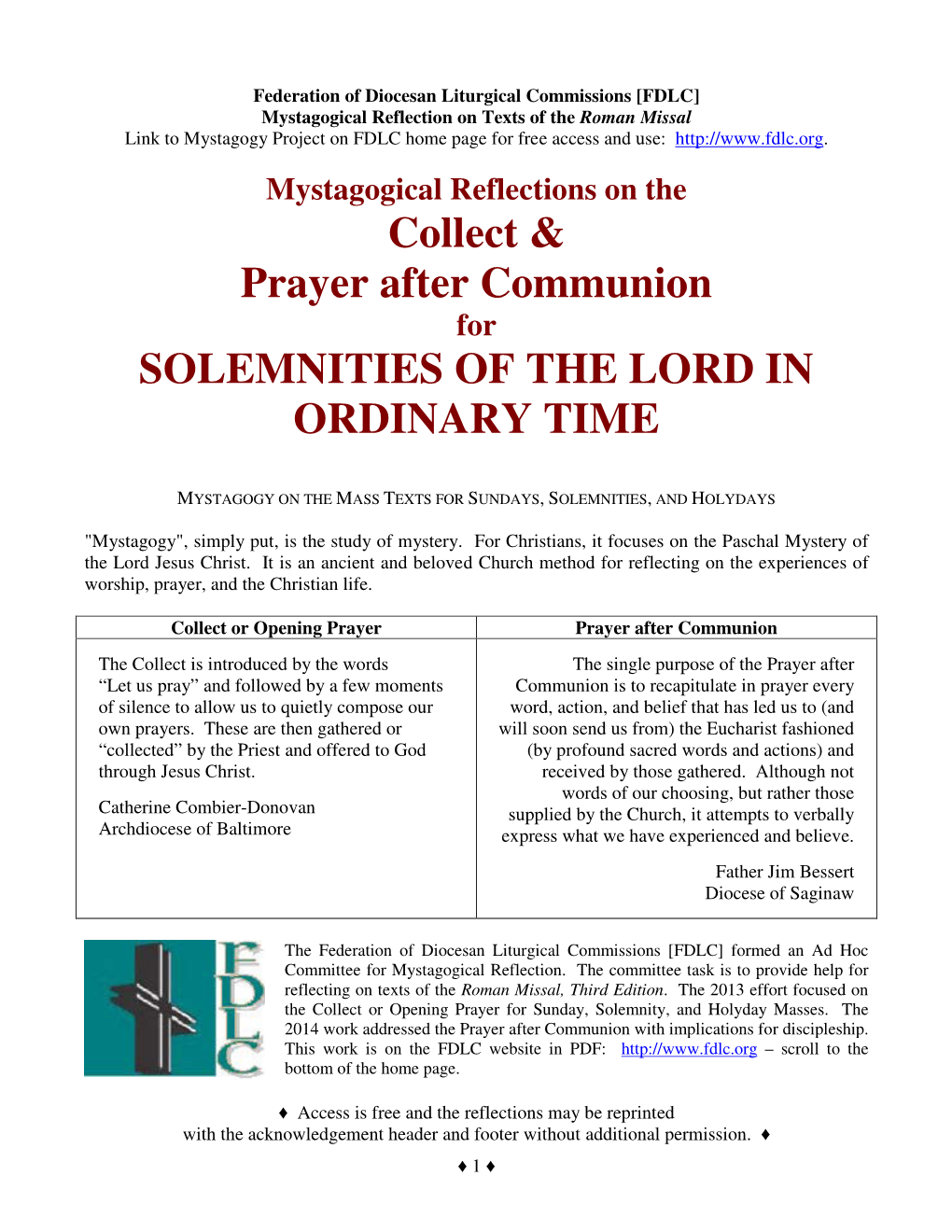 Collect & Prayer After Communion SOLEMNITIES of the LORD IN