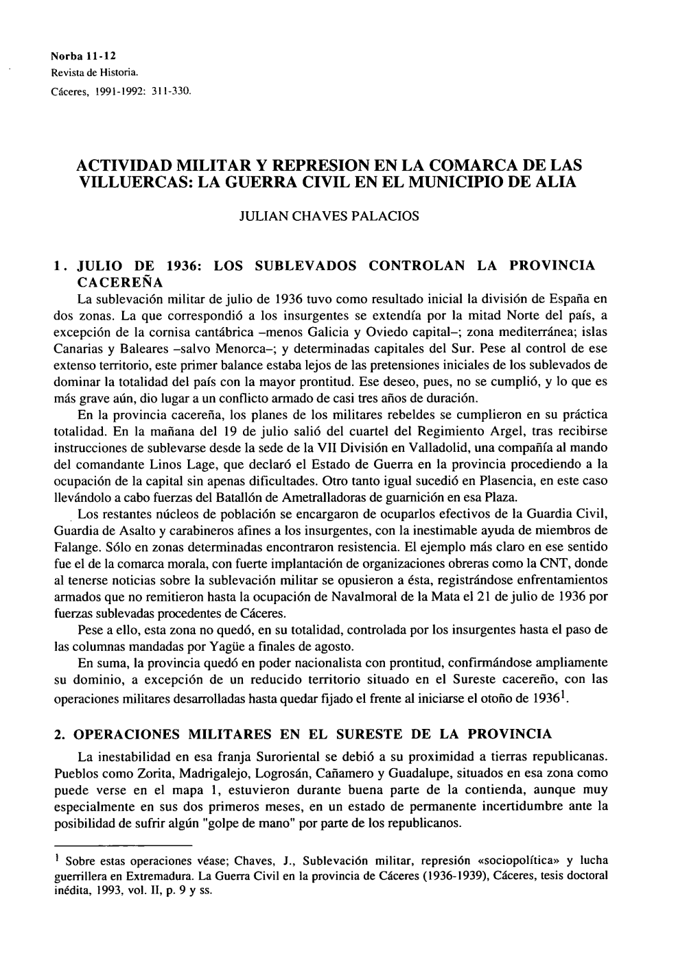 La Guerra Civil En El Municipio De Alia