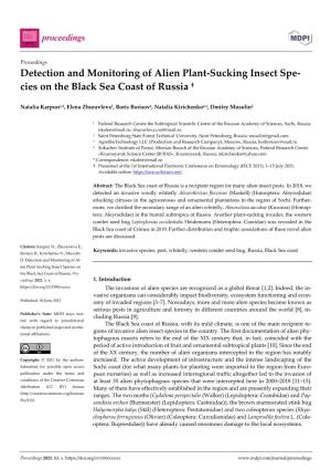 Detection and Monitoring of Alien Plant-Sucking Insect Spe- Cies on the Black Sea Coast of Russia †