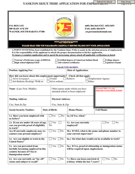 YANKTON SIOUX TRIBE APPLICATION for EMPLOYMENT Page 1 of 4
