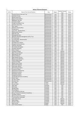 Active Channel Partners Channel Partner Sr.No