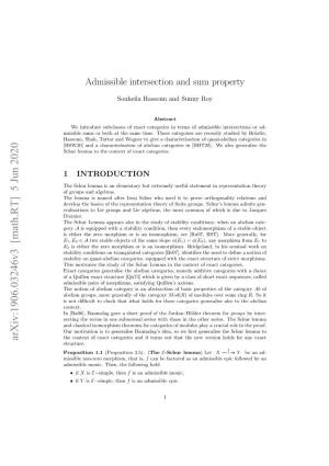 Admissible Intersection and Sum Property
